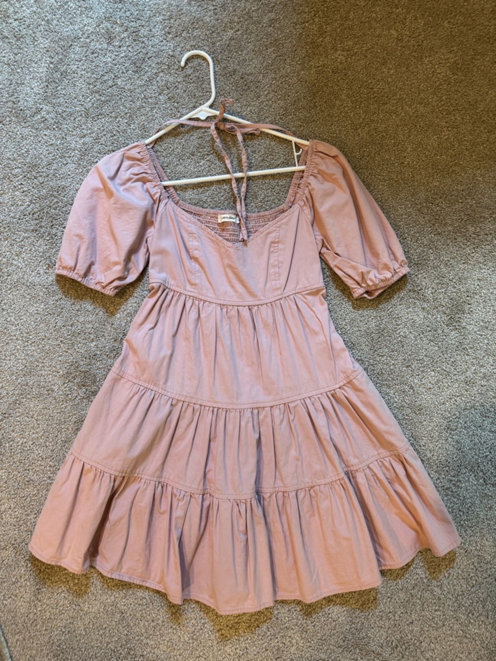 Smocked Square-Neck Mini Dress in Dusty Rose